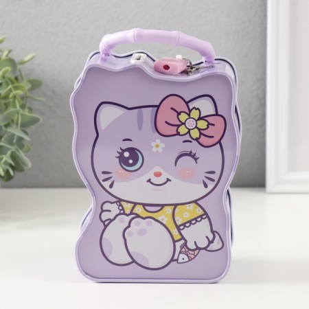 Piggy bank Metal with a lock "Cute cat" mix 7x12x16 cm-3