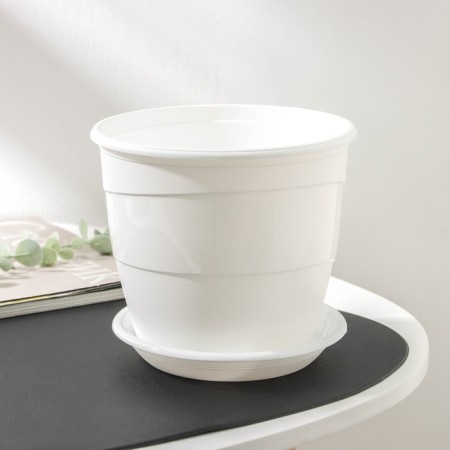 Pot for flowers with the pallet "Venice", 2 l, d = 16 cm, white color-2