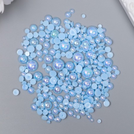 Decor for creativity plastic "Half of beads. Pale blue mother of pearl" d = 3-10mm, set 10g