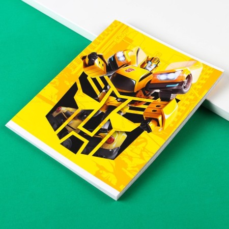Notebook of 48 sheets in a cage, cardboard cover, block No. 2, whiteness 75% (gray sheets) Bumblebee, transformers-4
