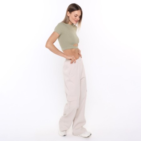 Women's T -shirt shortened, green color, size 42 (s)-2