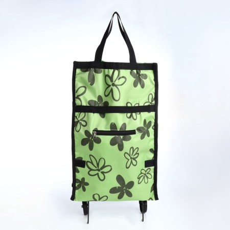 Folding bag on Velcro, 2 wheels, green color-2