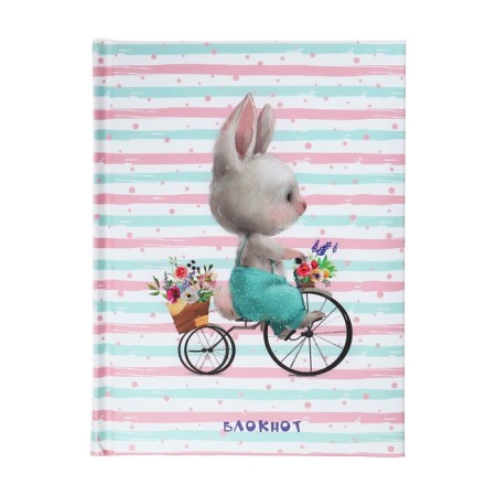 Notepad A6, 48 sheets in the "Bunny" line, a 7BC cover with foam rubber, matte lamination, selective varnish with sparkles, block 70g/m2