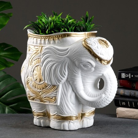 Figure Kashpo "Elephant Medium", white-gold 6 l/ 35x22x36cm