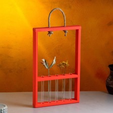 Kashpo wooden 26 × 5 × 40 cm with 5 flasks 15 cm 