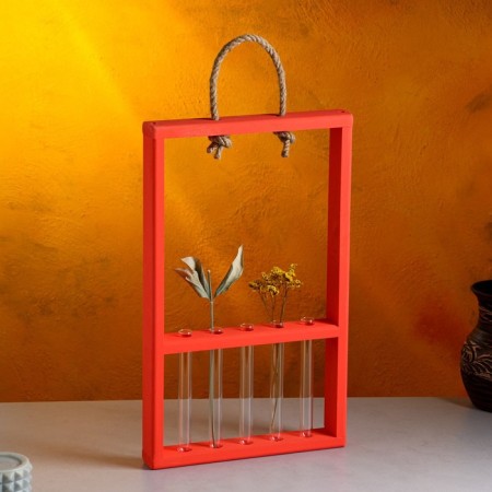 Kashpo wooden 26 × 5 × 40 cm with 5 flasks 15 cm "Extra Slim frame", red give beautifully