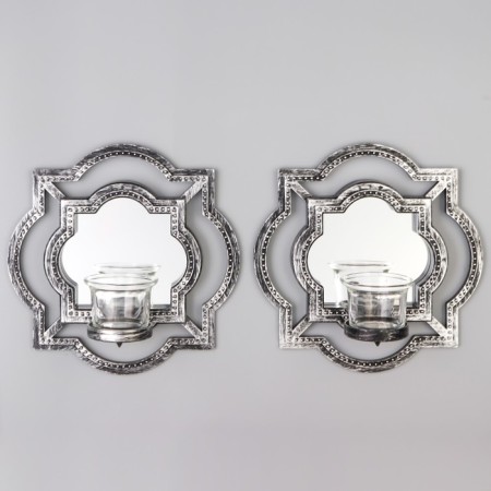 Climber Wall glass per 1 candle "Reflection" set 2 pcs D-4 cm. Art. silver. 8x20x20.5 cm-1