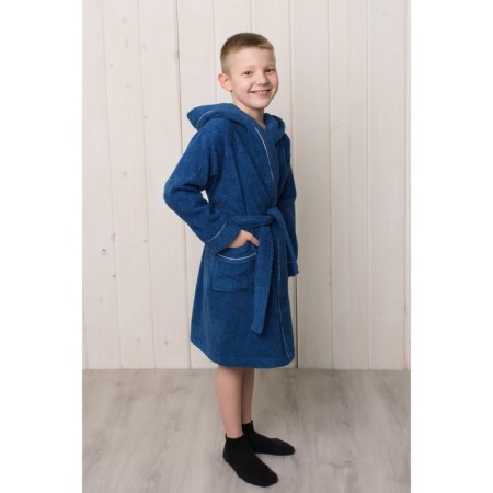 A robe for a boy with a hood, height 152 cm, blue, Makra-2