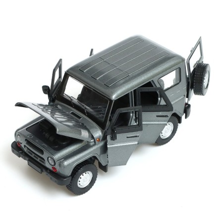 Metal machine "UAZ Hunter", inertia, 1:24, light and sound, color gray color-3