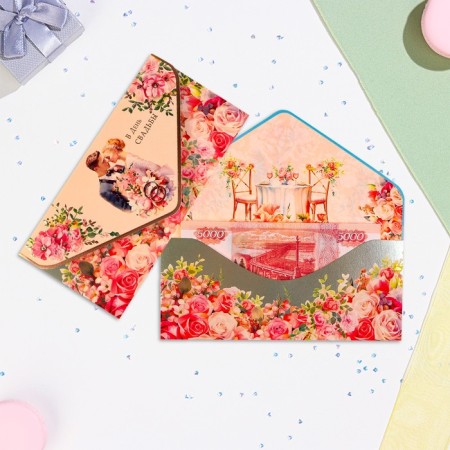The envelope "On the wedding day!" Cutting off, congregation, embossing, steam