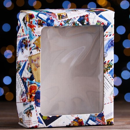 Gift box, lid is, with the window "New Year's Post", 18 x 15 x 5 cm, 1 pc.