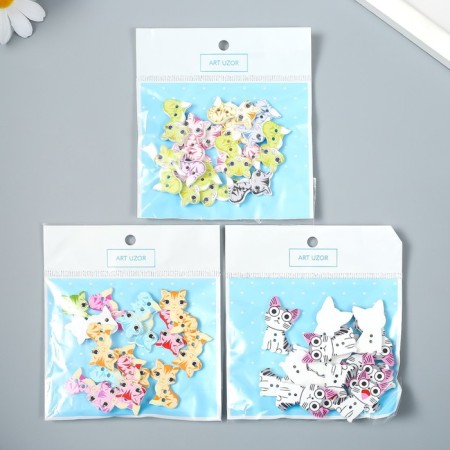 Buttons wood for creativity 2 punctures "cat" set of 15 pcs 1.6x2.6 cm mix-4