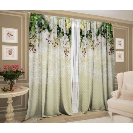 Set of curtains of openwork 147x267 +/- 3cm 2pcs, green, gabardin, p/e