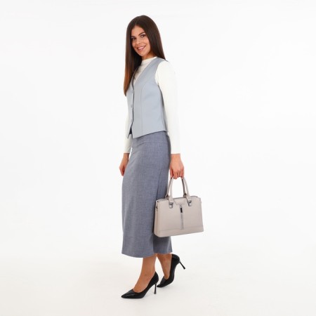 Bag Tout with zipper, external pocket, long belt, beige color-1