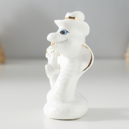 Souvenir Ceramics "White Cobra with a bouquet and in a hat" with gold 3.5x5x9 cm-1