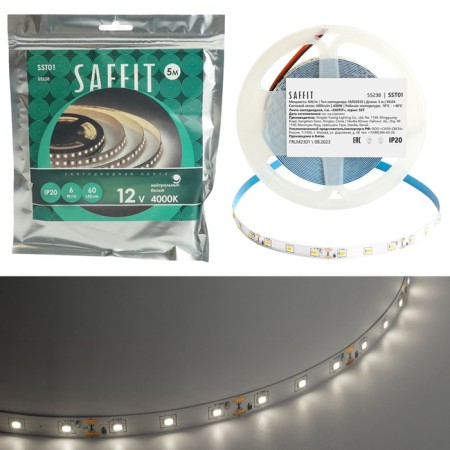 SAFFIT LED strip, 5 m, SMD2835, 60 LED/m, 6 W/m, 12V, glow neutral white