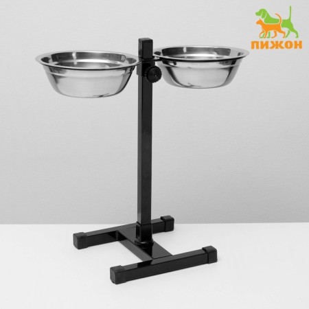 Stand with bowls, 2 x 700 ml, height 40 cm, collapsible, black