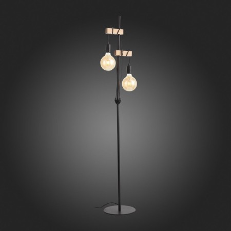 Floor lamp EVOLUCE. SL1142.405.01. Bagetti. 2x60 watts, E27, 24x26x160 cm, black color, light wood-1