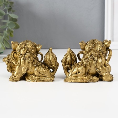 NECKE Polystone "Heavenly Lions of Buddha" bronze set 2 pcs 5.2x8.7x6.5 cm-3