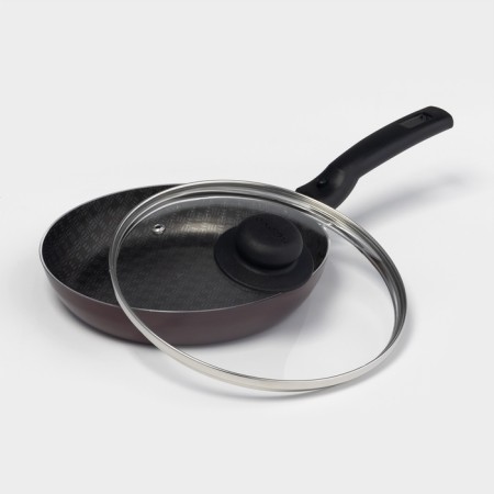 Alpha pan, d = 20 cm, removable handle, glass cover, anti -stick coating, burgundy color-1