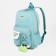 A backpack with a zipper, 3 outer pockets, turquoise color