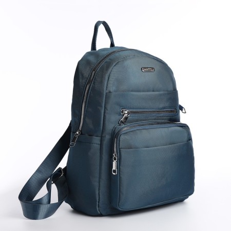 A backpack with a zipper, 5 outer pockets, pencil case, turquoise color-3