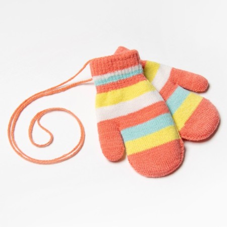 Baby mittens, coral/stripes, size 14 (4-6 years)