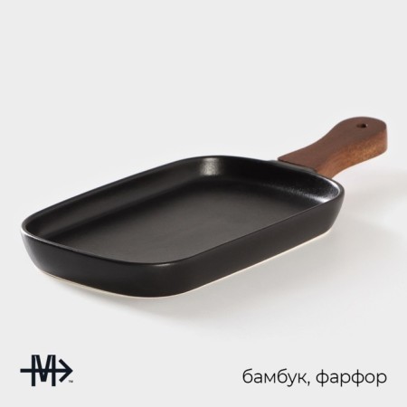 Porcelain dish for serving with bamboo handle Magistro "Galaxy", 29 × 12 × 2.2 cm, black color-1