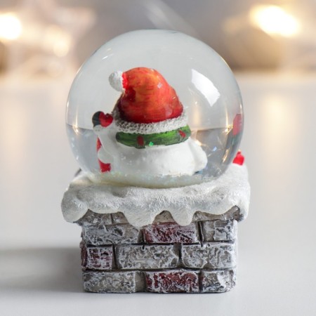 Souvenir Polystone Water Ball "Snowman on a Pipe with Gifts" 4.5x4x6.5 cm-3