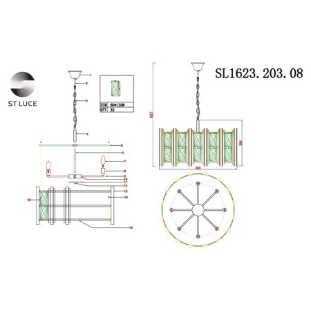 Suspended chandelier ST LUCE. SL1623.203.08. Corsia. 8x40 watts, E14, 65x65x32 cm, Shampan-5