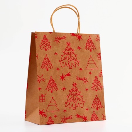 Craft package with embossing, round handle, "Christmas trees" 33 x 25 x 12 cm, 120 g-3
