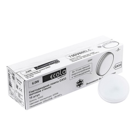 LED LED ECOLA LIGHT, GX53, 6 W, 4200 K, 220 V, 27x75 mm, matte glass