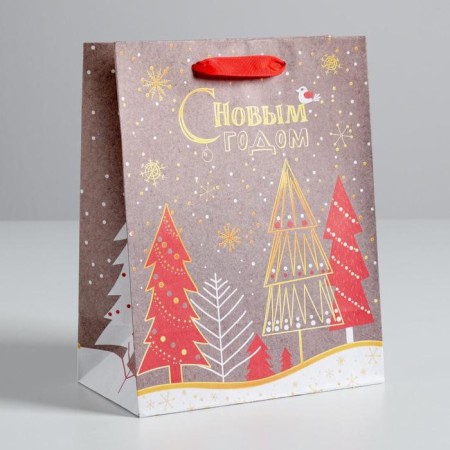 Craft vertical package "New Year's Christmas trees", 18 x 23 x 8 cm, New Year-1