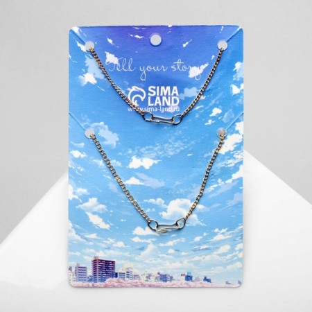 Set 2 pendants "lean" note and seagull, pink color in gold, 40 cm-2