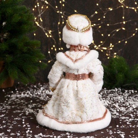 Snow Maiden "In a fur coat with sequins and a scythe" moves, 30 cm, beige-white-2