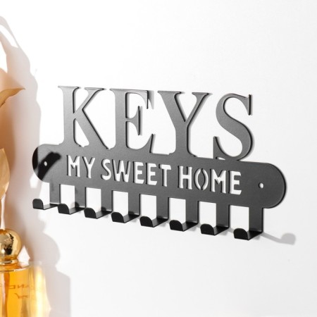 Decorative metal hooks "Cute house. Keys" Black 2.7x25.9x9.9 cm-1