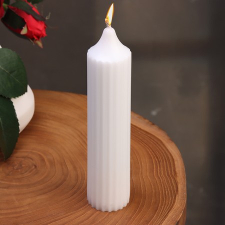 Candle-cylinder with ribs, 3.5x15cm., White-1