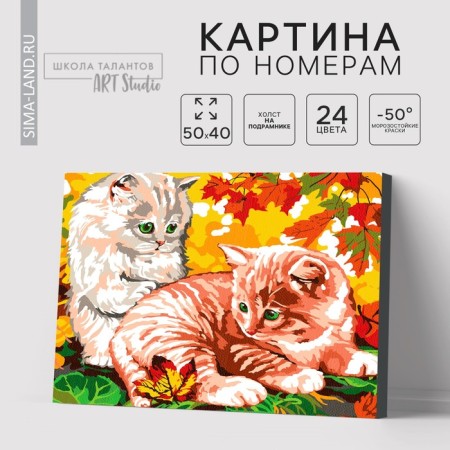 Picture on numbers on a canvas with a subframe of "kittens in foliage", 40 x 50 cm