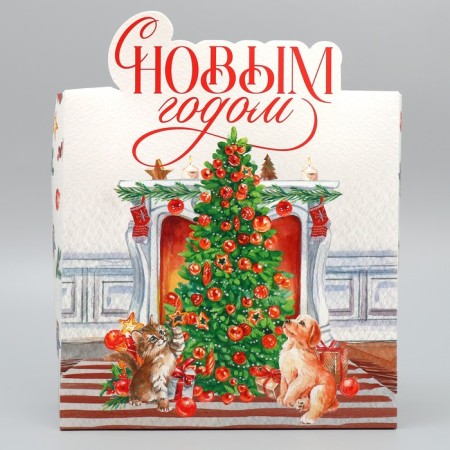 Folding box "Happy New Year", fireplace, 25 x 25 x 10 cm, new year-1