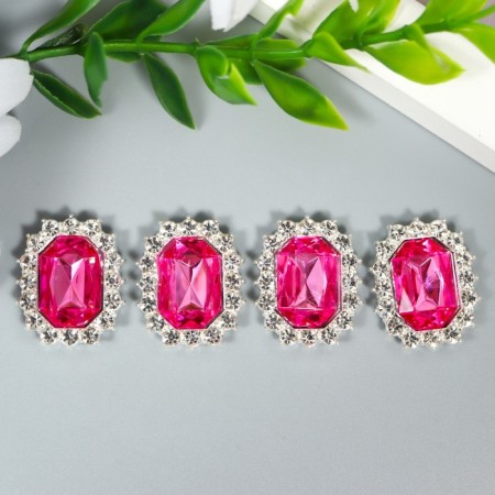 Decor for creativity Metall "Medallion octagonal" bright pink crystal rhinestones 2x1.5cm-1