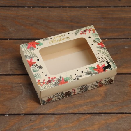 New Year. The box is folding, the lid is, with the window "Merry Christmas" 16.5 x 12.5 x 5.2 cm-1