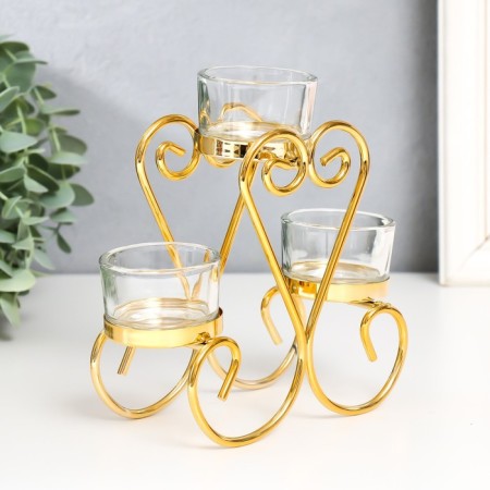 Summary metal, glass for 3 candles "curls" d-4.5 cm gold 14x7.5x15 cm-2