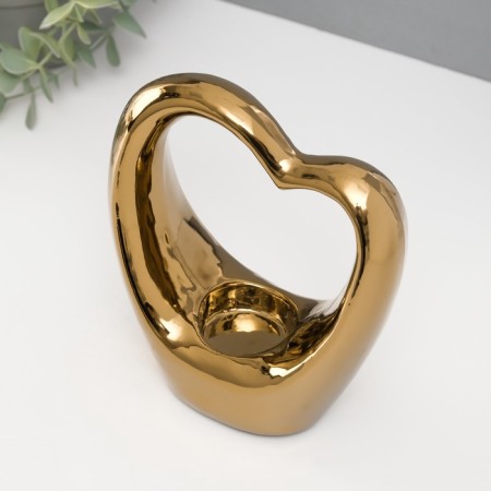 Ceramics candlestick for 1 candle "Heart" d = 4 cm gold 14.5x6x17 cm-5