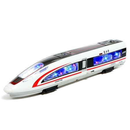 The train is "fast", inertia, light, doors open, mix color