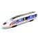 The train is "fast", inertia, light, doors open, mix color