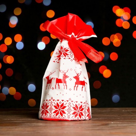 Polyethylene gift package, with ties "New Year's pattern", 15*23cm
