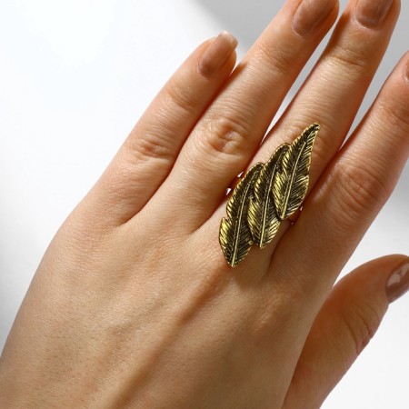 Ring "leaves" trio, color black gold, 17 size-2