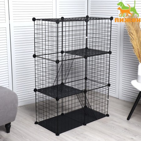 Coaters 24 sections with textile shelves, metal, black, 210 x 210 x 35 cm, (35 x 35) 96044