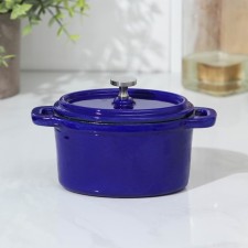 Cast iron pots Volcano, 250 ml, 14 × 7 × 9 cm, for feeding, blue color