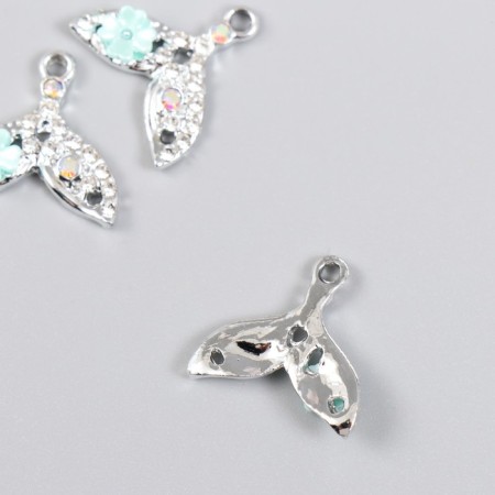 Decor for creativity metal, rhinestones "Tail of a mermaid with a flower" silver 2x2 cm-1